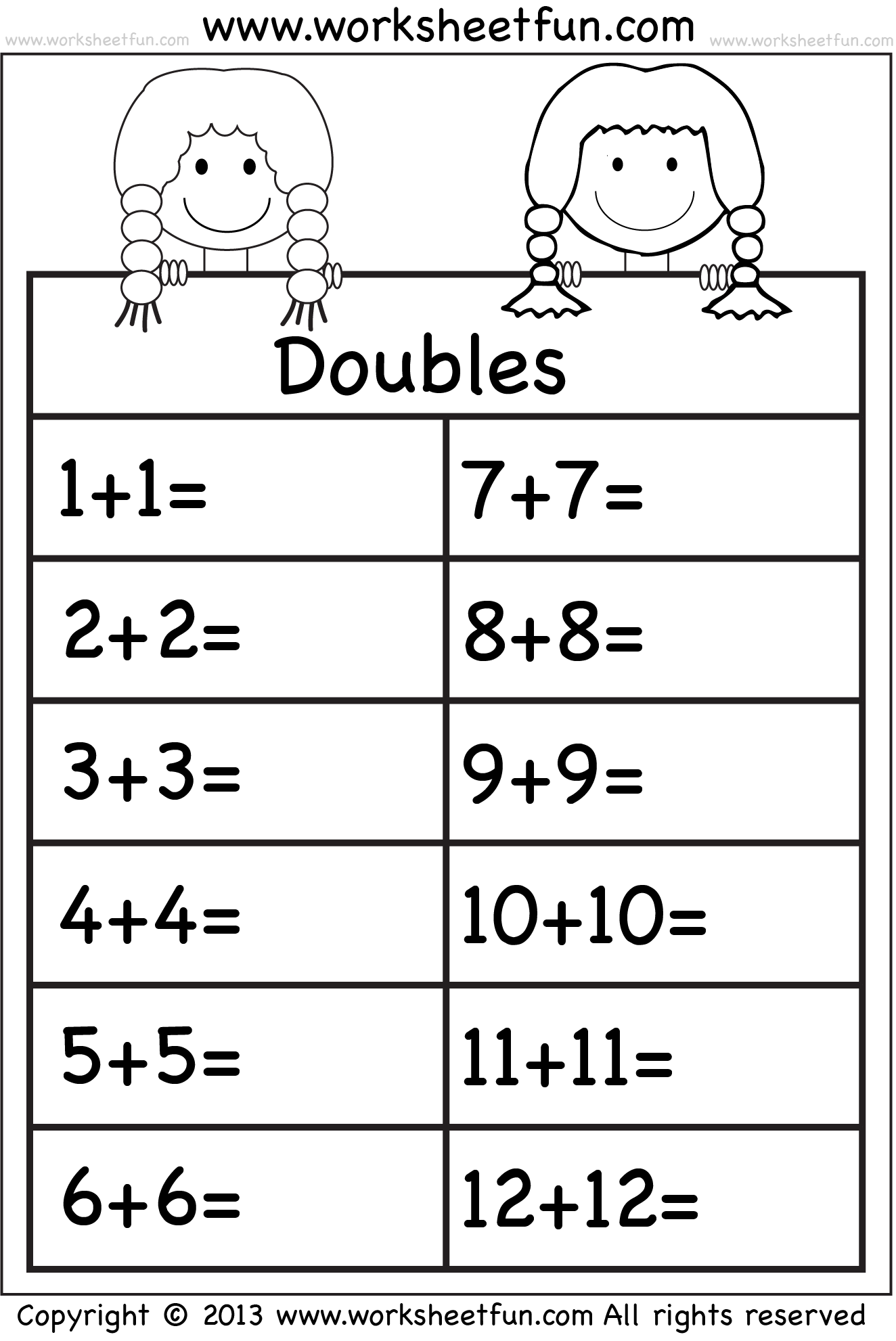 Addition Doubles – 11 Worksheet / FREE Printable Worksheets Throughout Doubles Plus One Worksheet