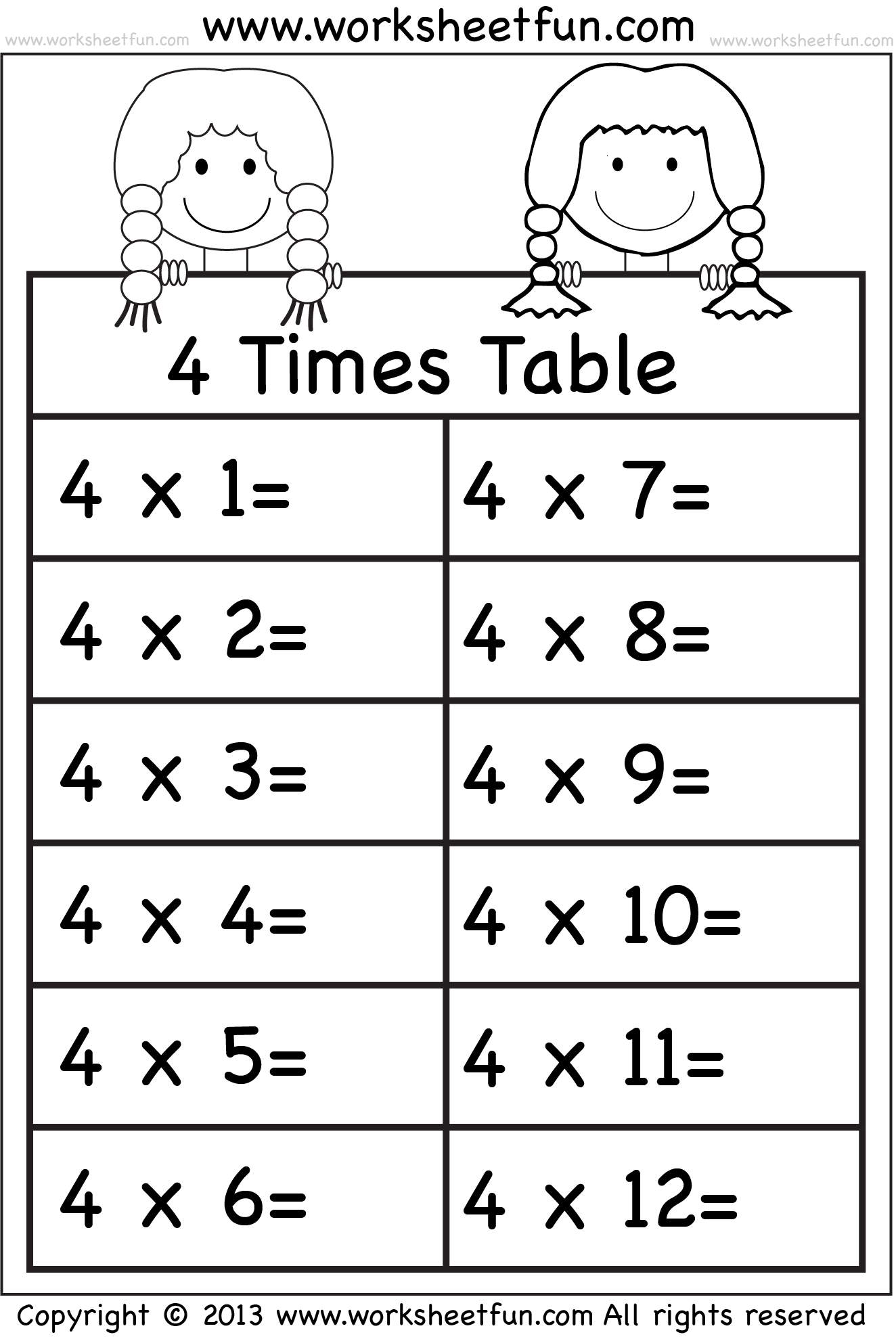 4 Times Table Activity Worksheets