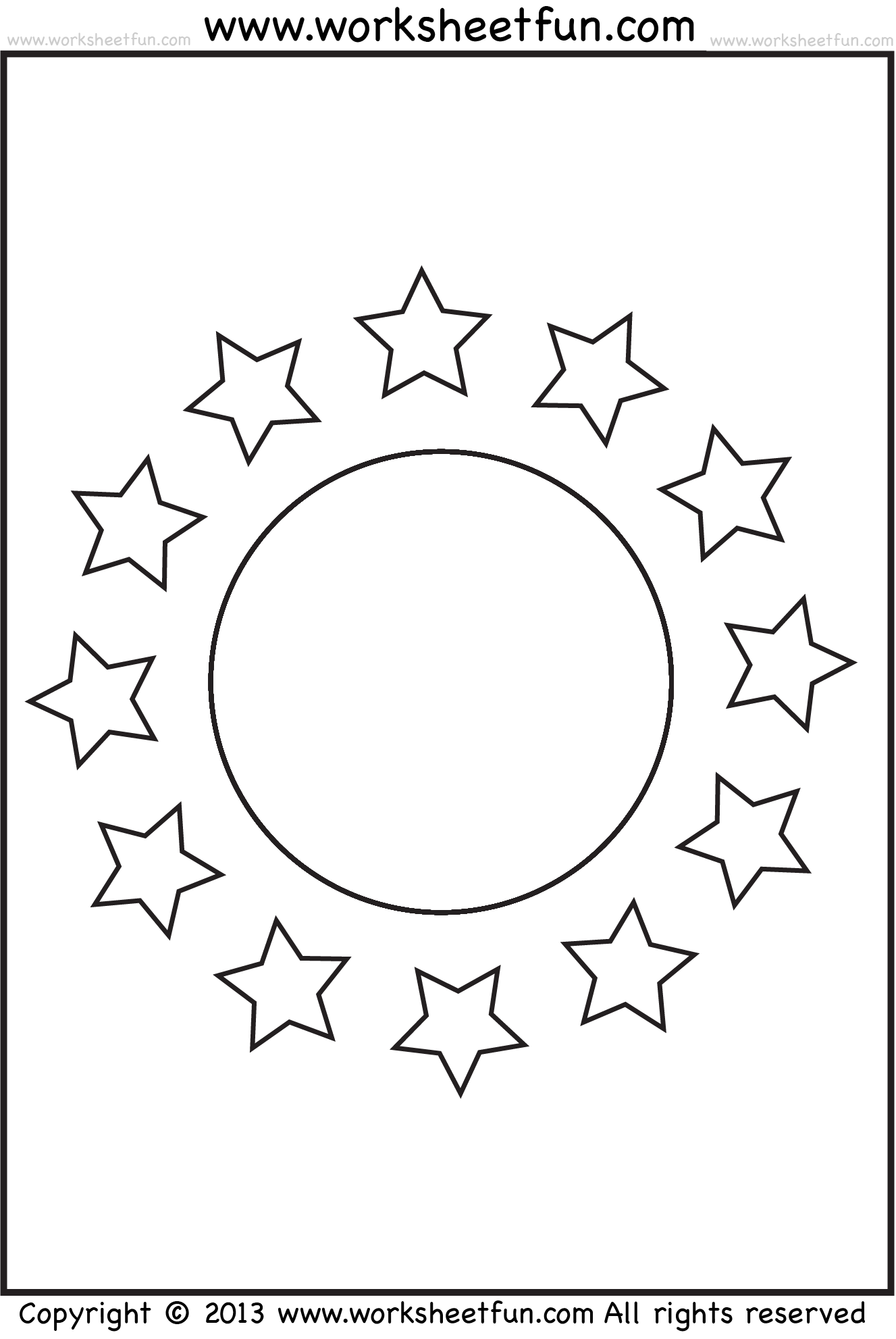 Shape Coloring worksheet – Circle and Stars / FREE Printable Worksheets