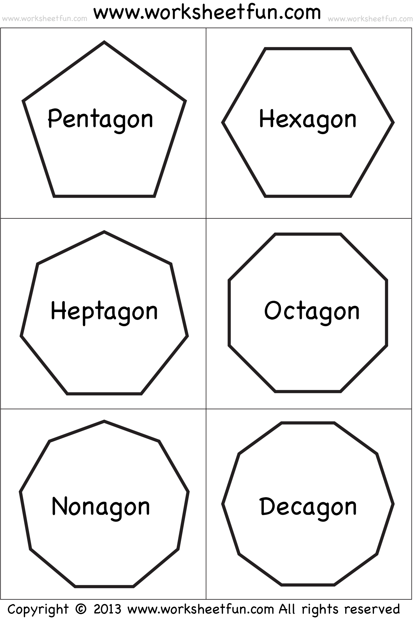 Shapes – Polygons – Pentagon, Hexagon, Heptagon, Octagon, Nonagon