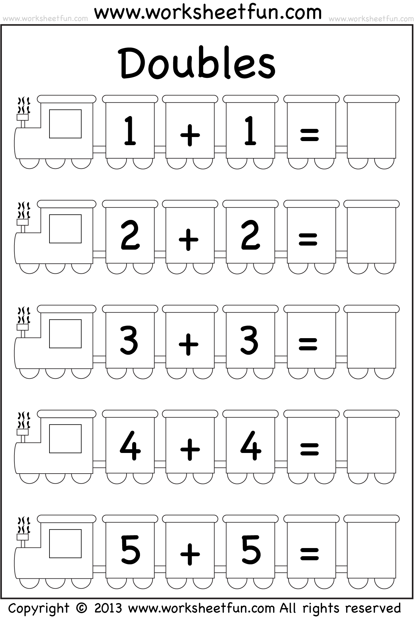 doubles addition fact sheet