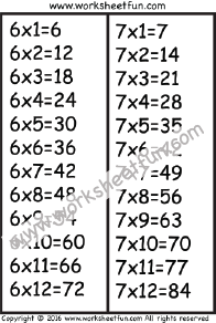 times table chart 6 and 7