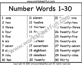 Number Words Chart Printable