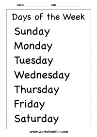 Days Of The Week Chart Pdf