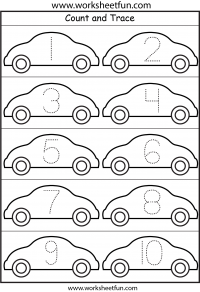 Number Tracing – Cars – 1 Worksheet