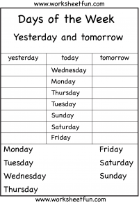 Days of the Week – Yesterday and Tomorrow – 6 Worksheets