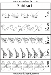 Picture Subtraction – 7 Kindergarten Subtraction Worksheets