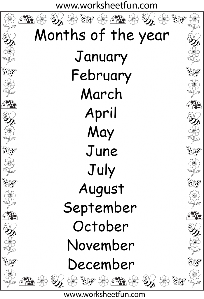Months of the Year Printable Chart / FREE Printable Worksheets