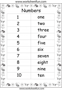Numbers in Words – 1-10 – One Worksheet
