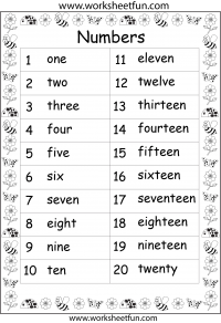 Numbers in Words -1-20 – Two Worksheets
