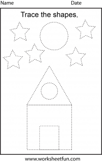 Picture Tracing – Shapes – Circle, Star, Triangle, Square and Rectangle – 1 Worksheet