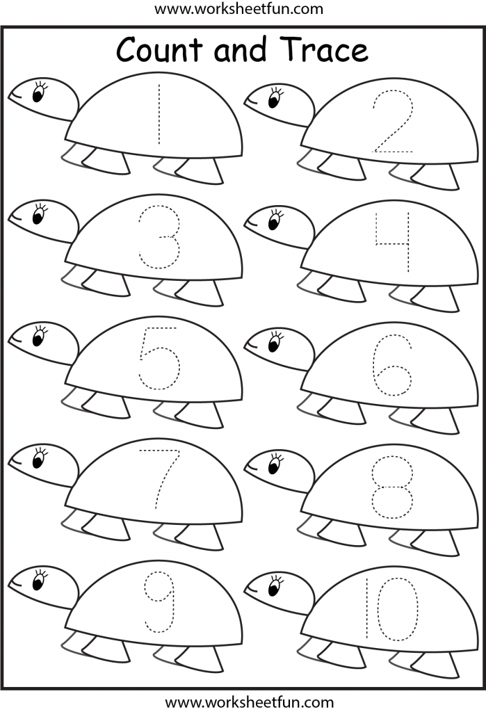 Number Tracing – Turtle – 1 Worksheet / FREE Printable Worksheets