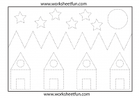 Picture Tracing – Moon, Star, House – 1 Worksheet