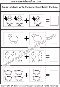 Picture Addition – Beginner Addition – 4 Kindergarten Addition Worksheets