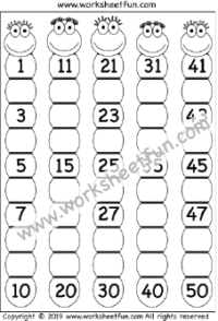 Missing Numbers 1-50 – Four Worksheets