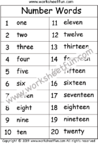 Number Words 1-20