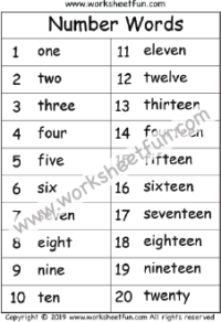 One To Twenty Spelling Chart