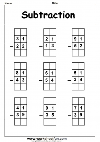 2 Digit Borrow Subtraction – Regrouping – 5 Worksheets