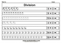 Division - Sharing Equally - Picture Division - 14 Worksheets