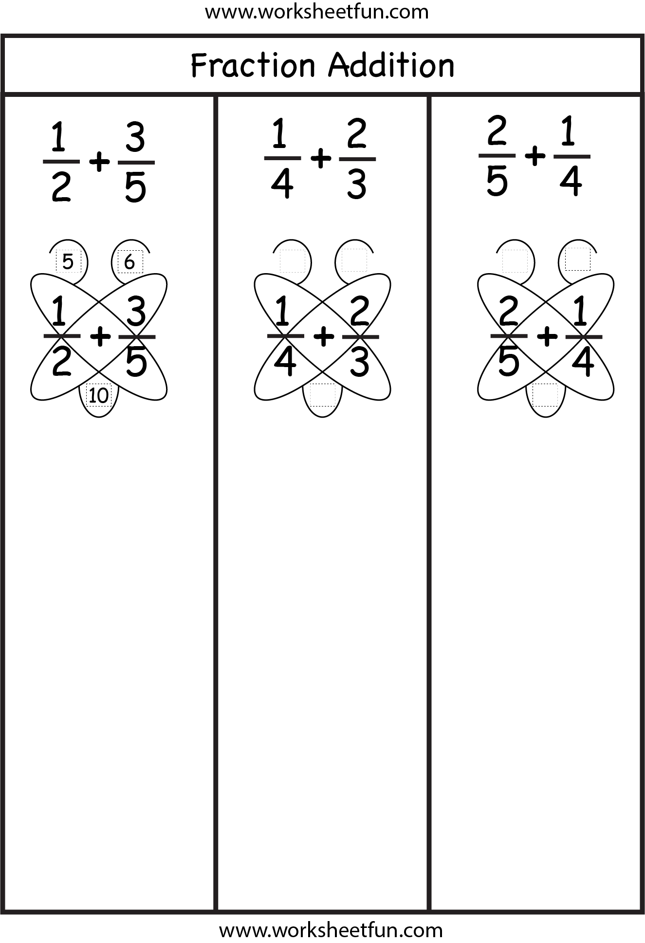 Fraction Addition – Butterfly Method / FREE Printable Worksheets
