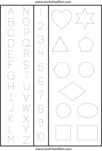 Letters, Numbers and Shapes Tracing Worksheet