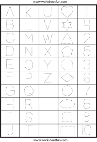 Letters, Numbers And Shapes Tracing Worksheets