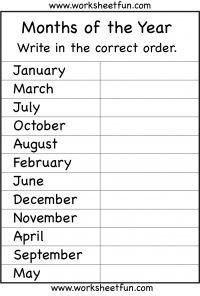 Months of the Year – 1 Worksheet