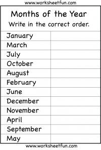 months of the year worksheet