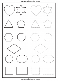Scissor Cutting Skills – Shapes – Heart, Star, Triangle, Pentagon, Hexagon, Octagon, Diamond, Circle, Oval, Square, Rectangle – Cut & Paste -Tracing Worksheet
