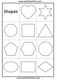 Preschool – Heart, Star, Circle, Square, Triangle, Pentagon, Hexagon, Octagon, Oval, Rectangle and Diamond – Shapes Worksheet