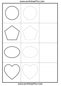 Shape Tracing - Circle, Pentagon, Oval, Heart, Square, Hexagon, Rectangle, Star, Triangle, Octagon, Diamond - 3 Worksheets