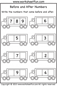 Before and After Numbers - 4 Worksheets