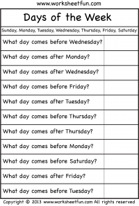 Days of the Week –  Worksheet