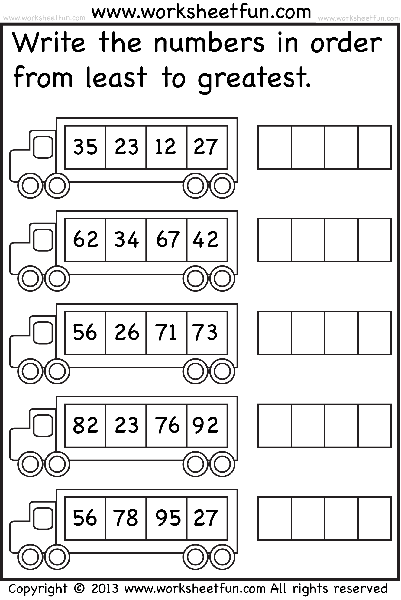 Ordering Three Numbers First Grade Worksheets