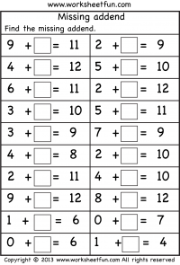 missing addend worksheet