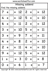 missing addend worksheet