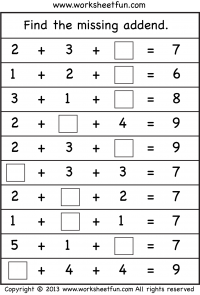 Missing Addend - Four Worksheets