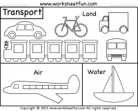 Means of Transportation -  Air, Land and Water - Kindergarten and Preschool - 2 Worksheets