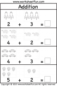 Picture Addition – Beginner Addition – Kindergarten Addition – 5 Worksheets