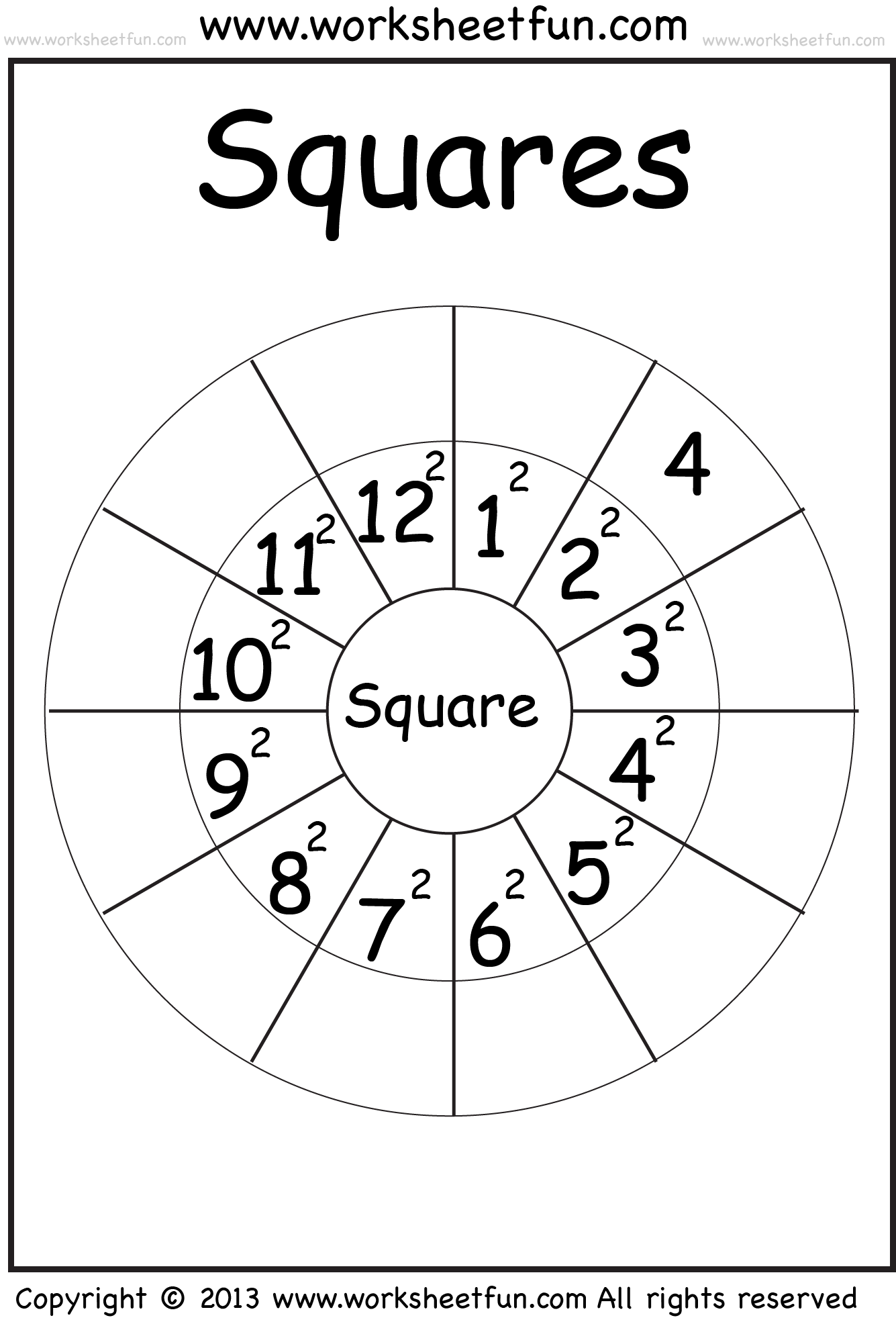 Square Numbers Free Worksheets