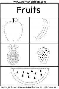 Fruits Coloring and Tracing  - 1 Worksheet