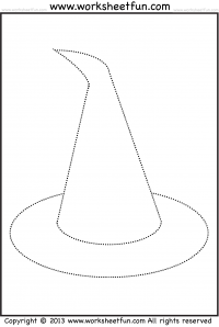 Witch Hat - Tracing, Coloring and Cutting- 5 Halloween Worksheets