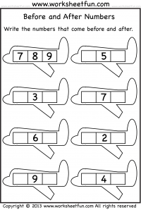 Before and After Numbers – 1-10 – Two Worksheets