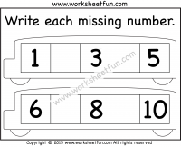 Missing Numbers  1-10 – Two Worksheets