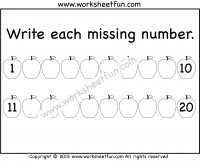 Missing Numbers 1-20 – Apples – Worksheet