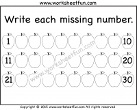 Missing Numbers – 1-30 – Worksheet