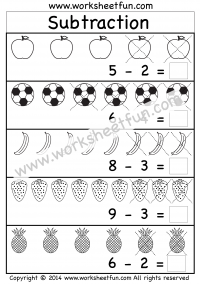 Beginner Subtraction – 5 Kindergarten Picture Subtraction Worksheets