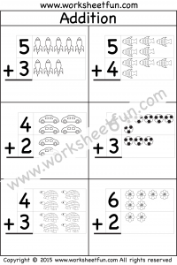 Picture Addition - Beginner Addition - 10 Kindergarten Addition Worksheets