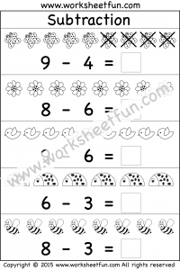 Beginner Subtraction – 5 Kindergarten Picture Subtraction Worksheets