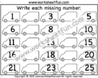 Missing Numbers  1-25 – Two Worksheets